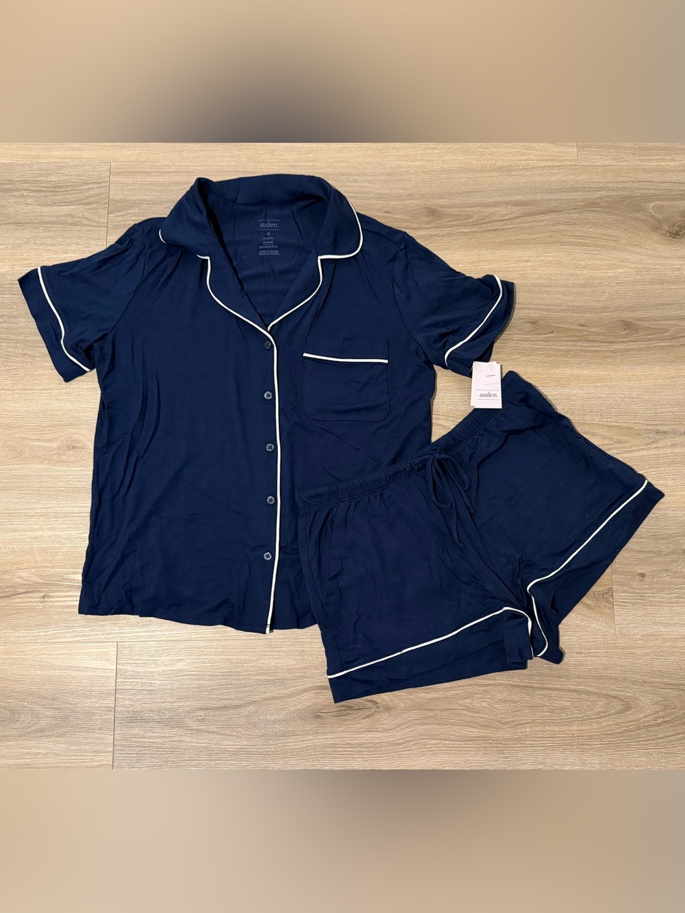 Auden Navy Pajama Short Set with White Piping